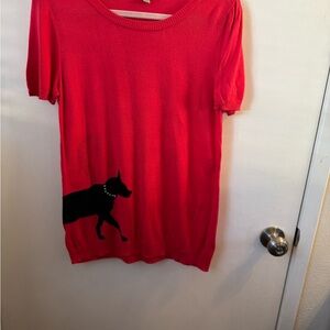 OneA - Red Lightweight Sweater with Black Cat Silhouette